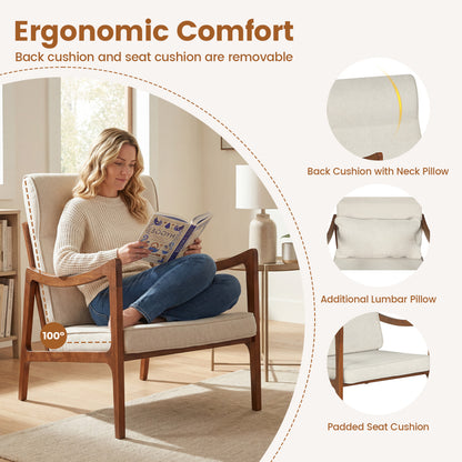 Modern Accent Chair, Solid Rubber Wood Faux Leather Armchair, White Accent Chairs at Gallery Canada