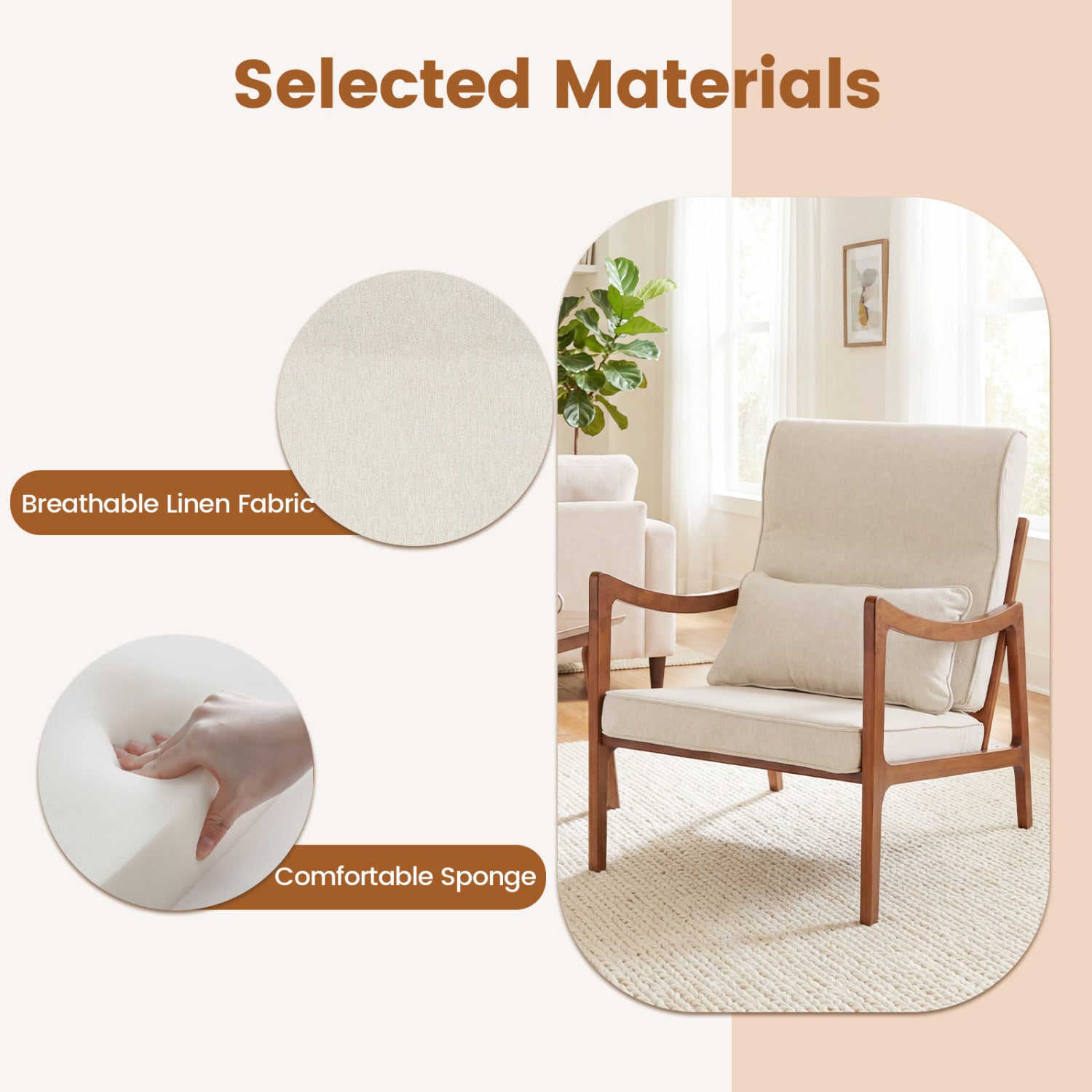 Modern Accent Chair, Solid Rubber Wood Faux Leather Armchair, White Accent Chairs at Gallery Canada