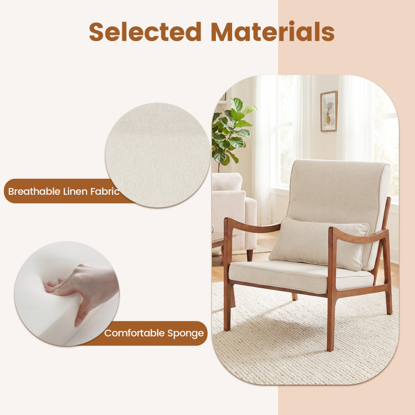 Modern Accent Chair, Solid Rubber Wood Faux Leather Armchair, White Accent Chairs at Gallery Canada