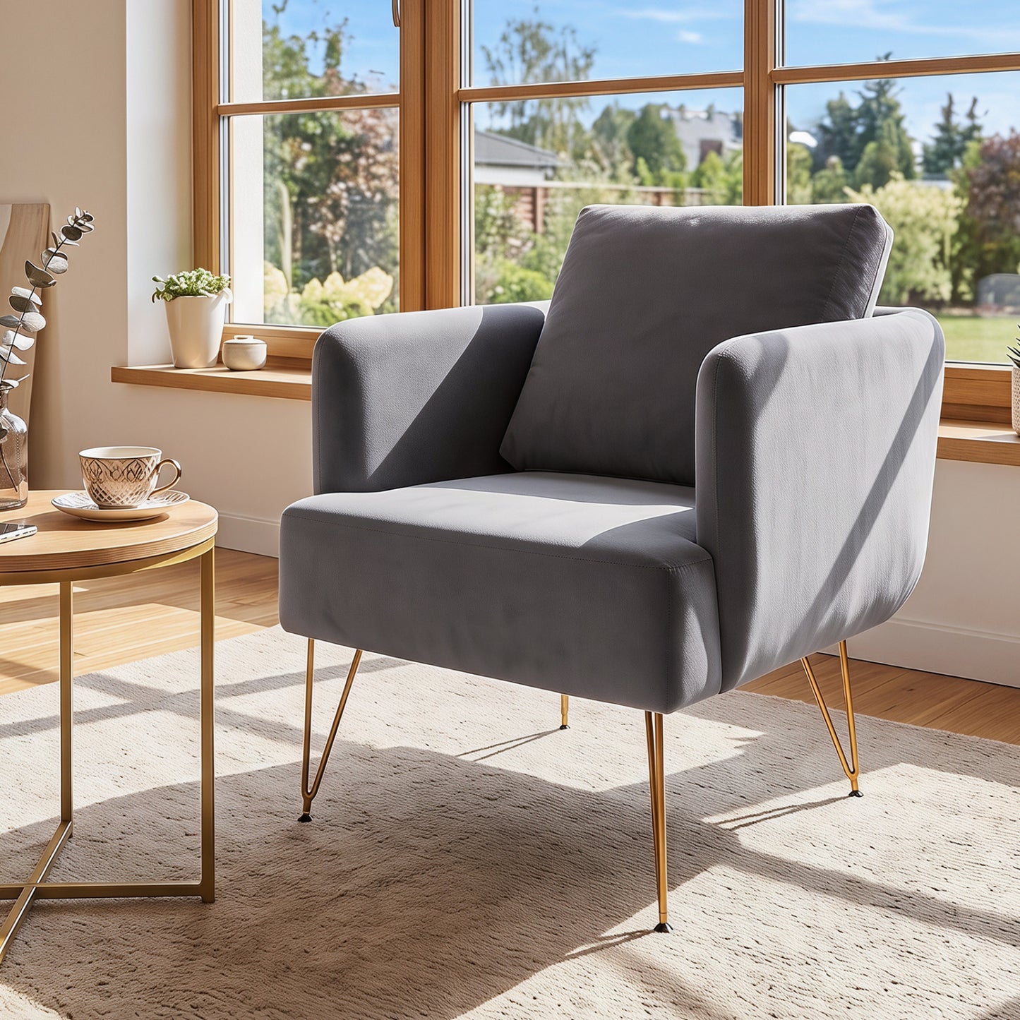 Chaise d'appoint moderne avec coussin de dossier, grise