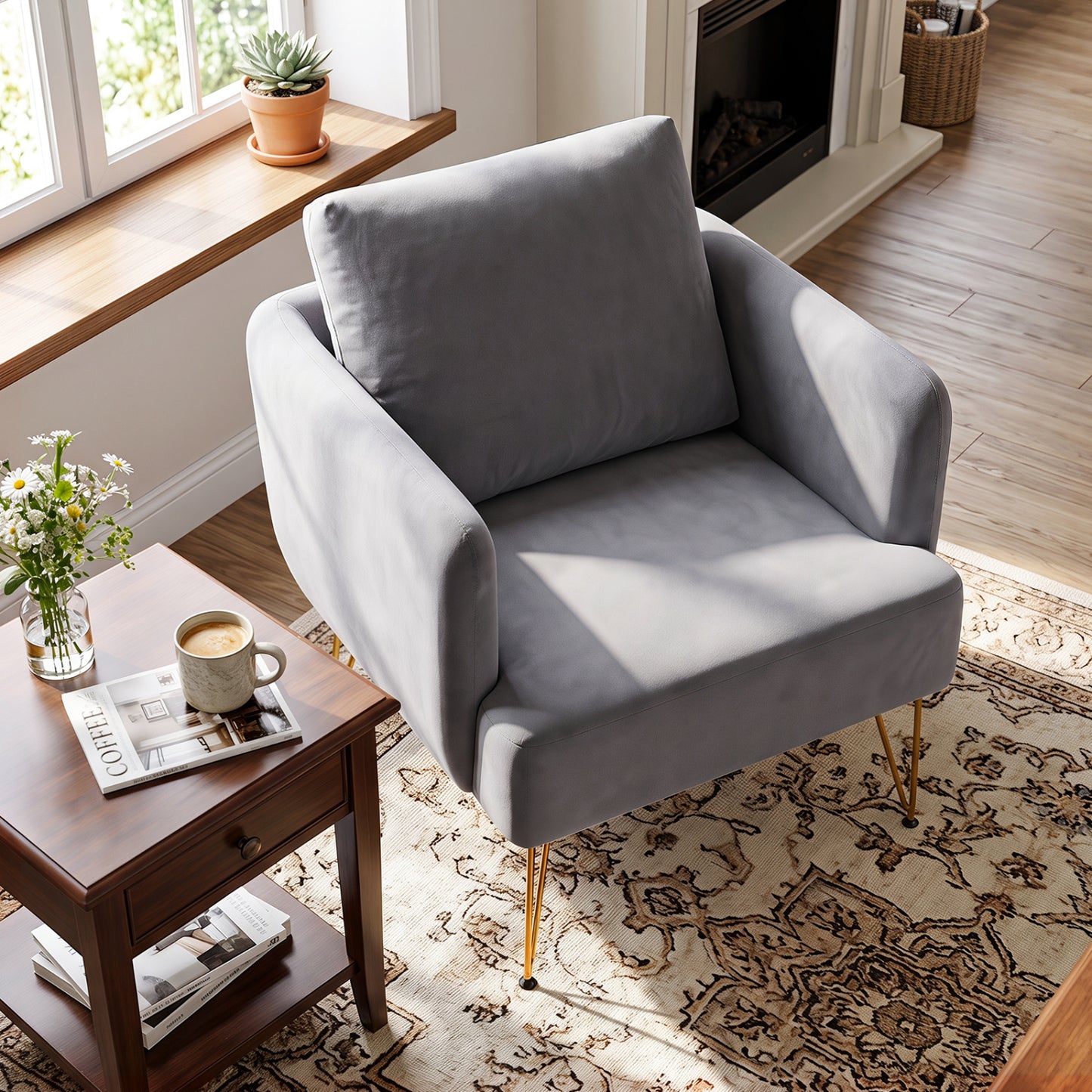 Chaise d'appoint moderne avec coussin de dossier, grise