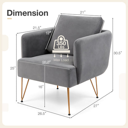 Chaise d'appoint moderne avec coussin de dossier, grise