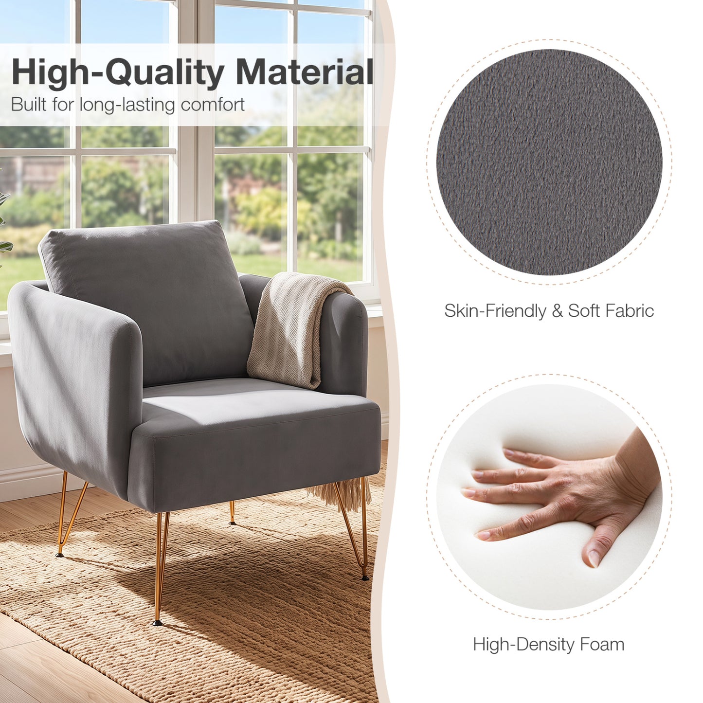 Chaise d'appoint moderne avec coussin de dossier, grise