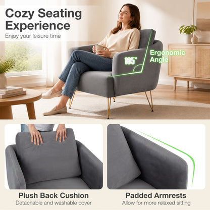 Chaise d'appoint moderne avec coussin de dossier, grise