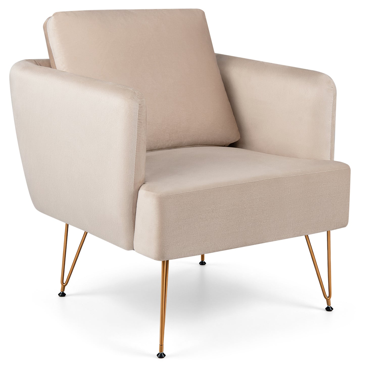 Fauteuil d'appoint avec coussin de dossier, pieds en métal, beige, doré