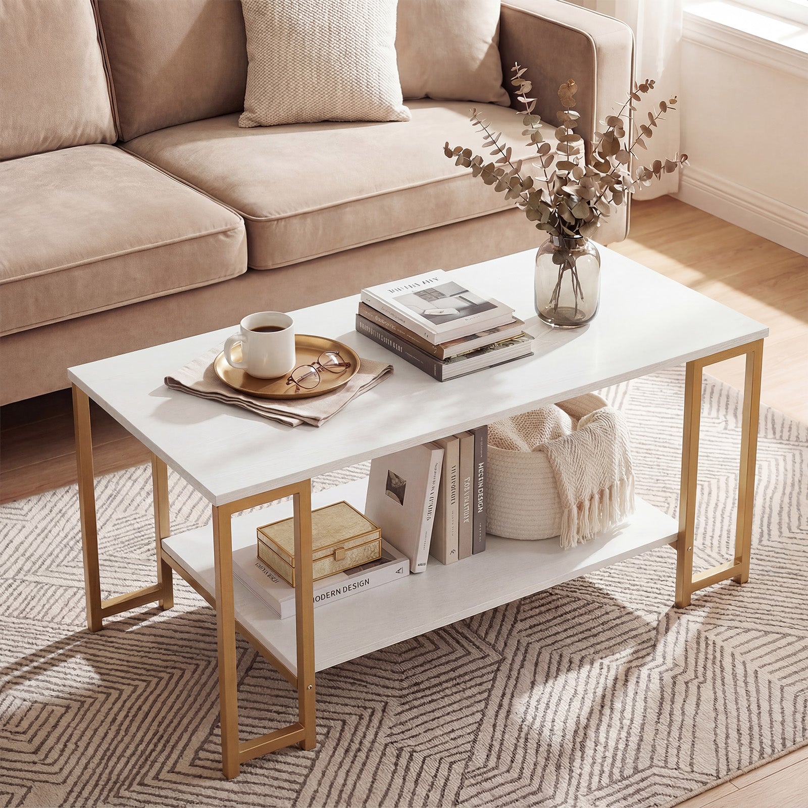 Modern Accent Table With Open Storage Shelf, White Coffee Tables at Gallery Canada