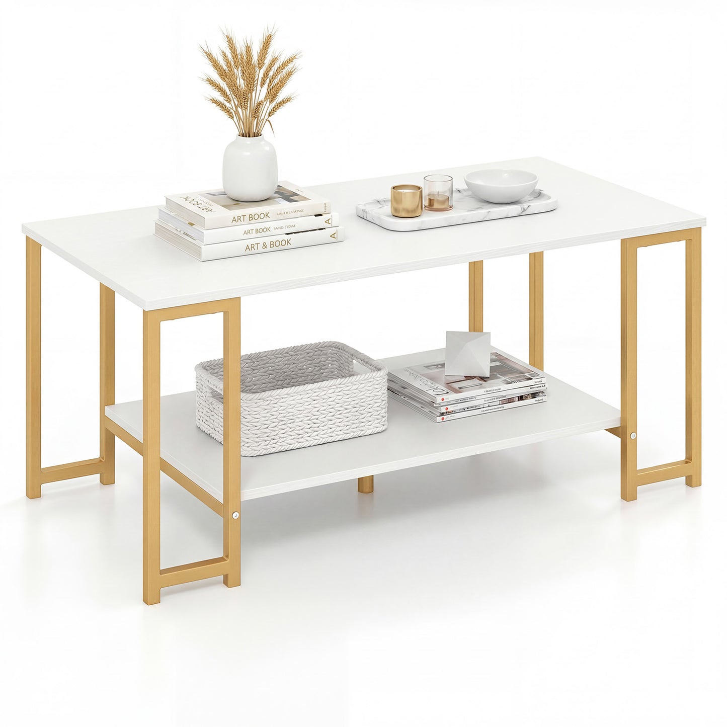 Modern Accent Table With Open Storage Shelf, White Coffee Tables White at Gallery Canada