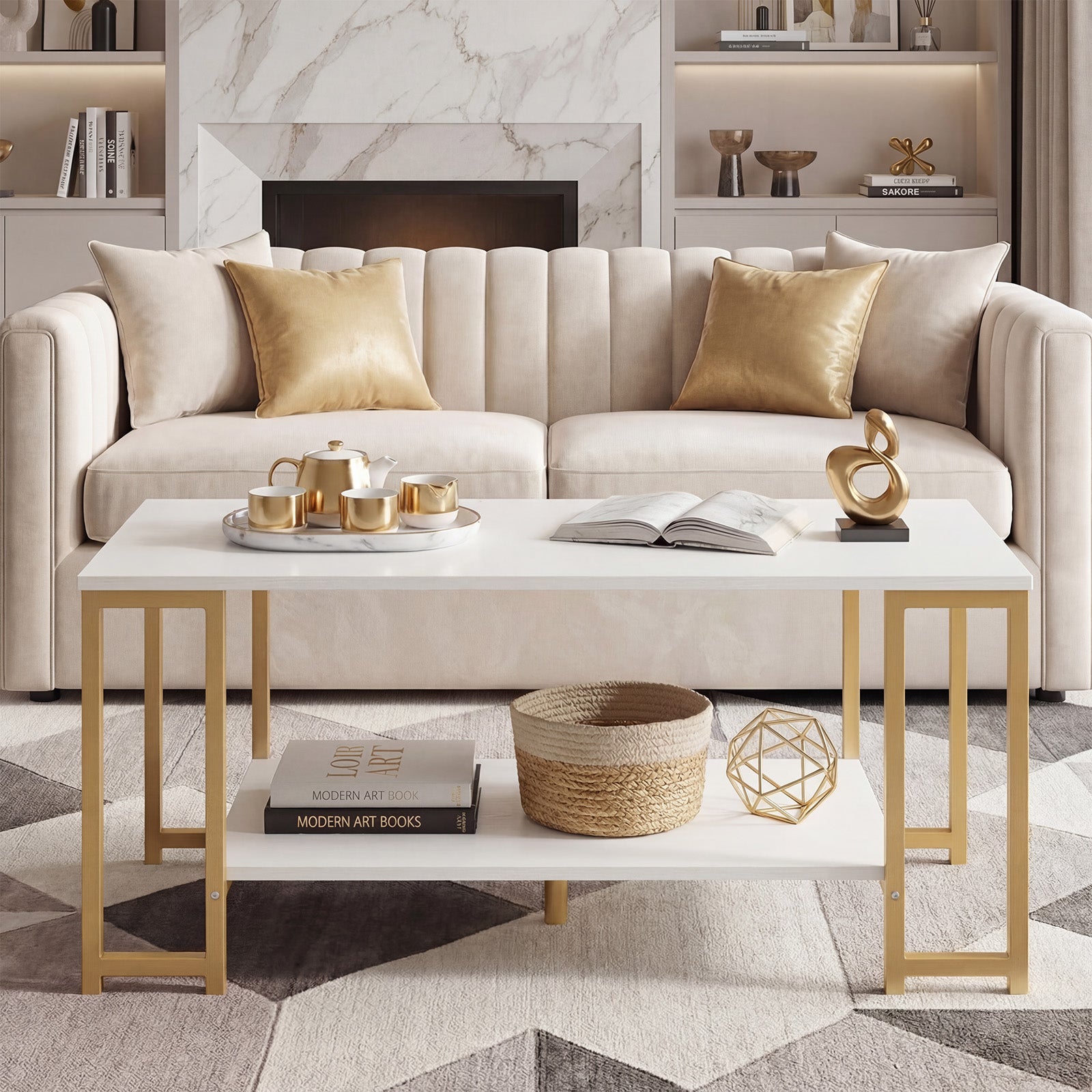 Modern Accent Table With Open Storage Shelf, White Coffee Tables at Gallery Canada
