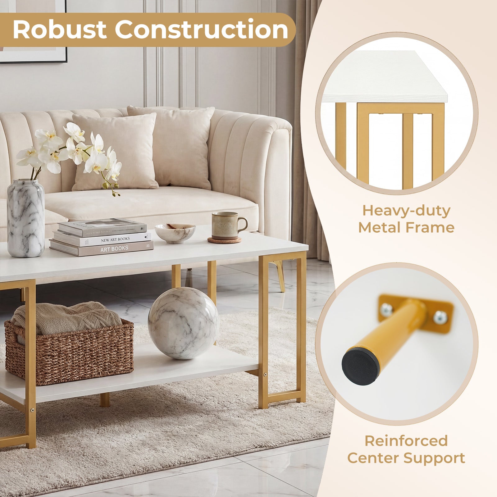 Modern Accent Table With Open Storage Shelf, White Coffee Tables at Gallery Canada