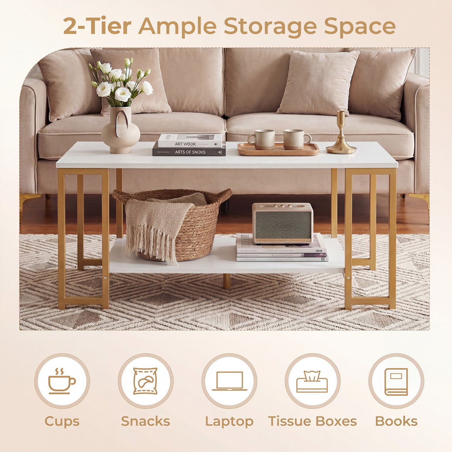 Modern Accent Table With Open Storage Shelf, White Coffee Tables at Gallery Canada