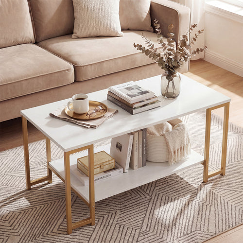 Modern Accent Table With Open Storage Shelf, White