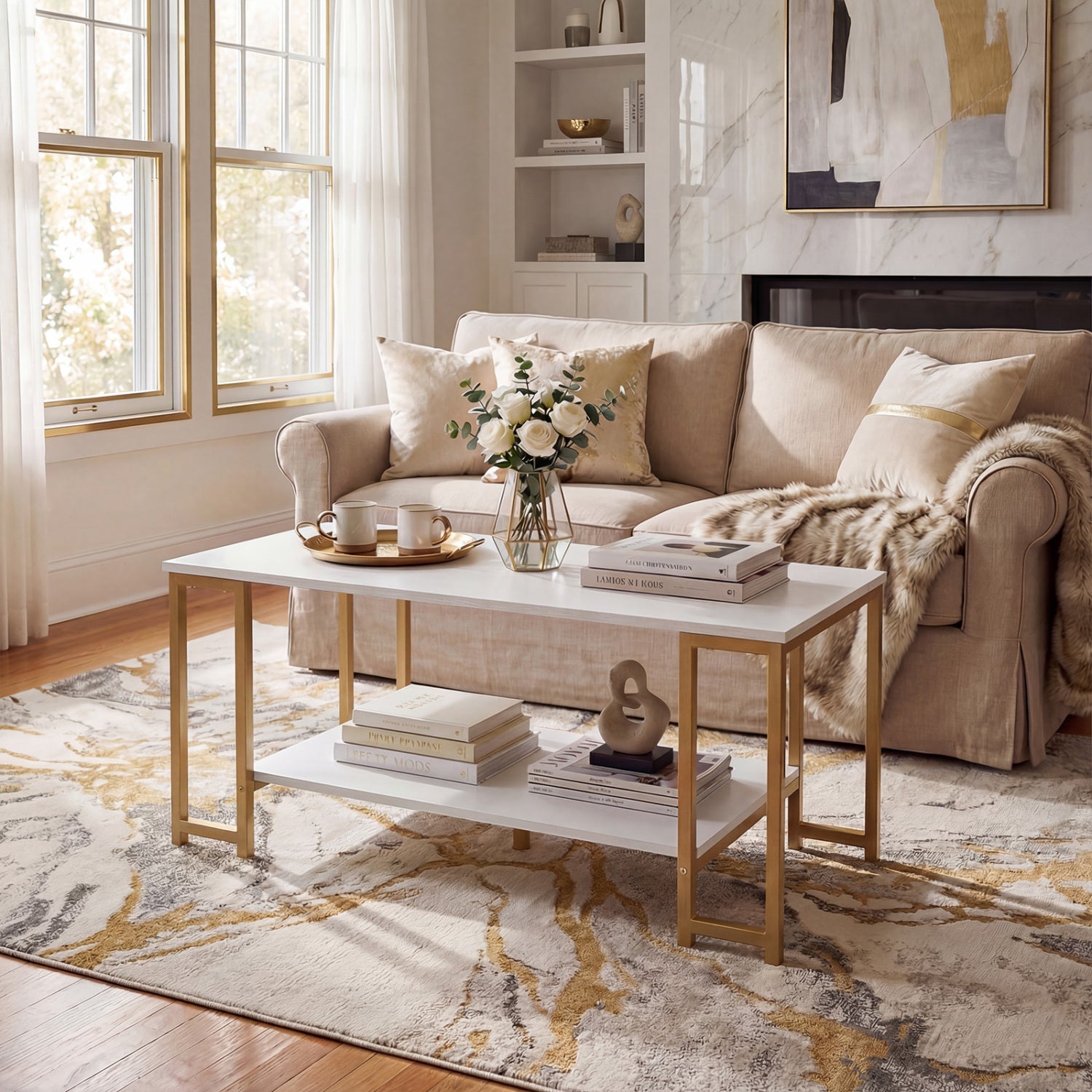 Modern Accent Table With Open Storage Shelf, White Coffee Tables at Gallery Canada