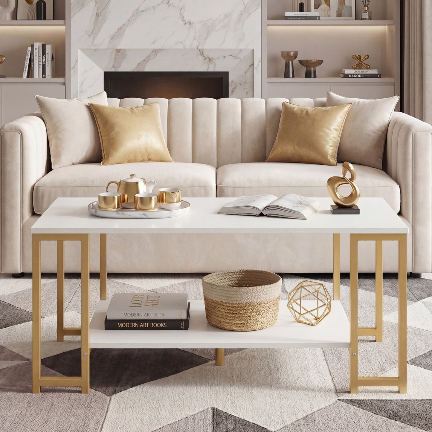 Modern Accent Table With Open Storage Shelf, White Coffee Tables at Gallery Canada