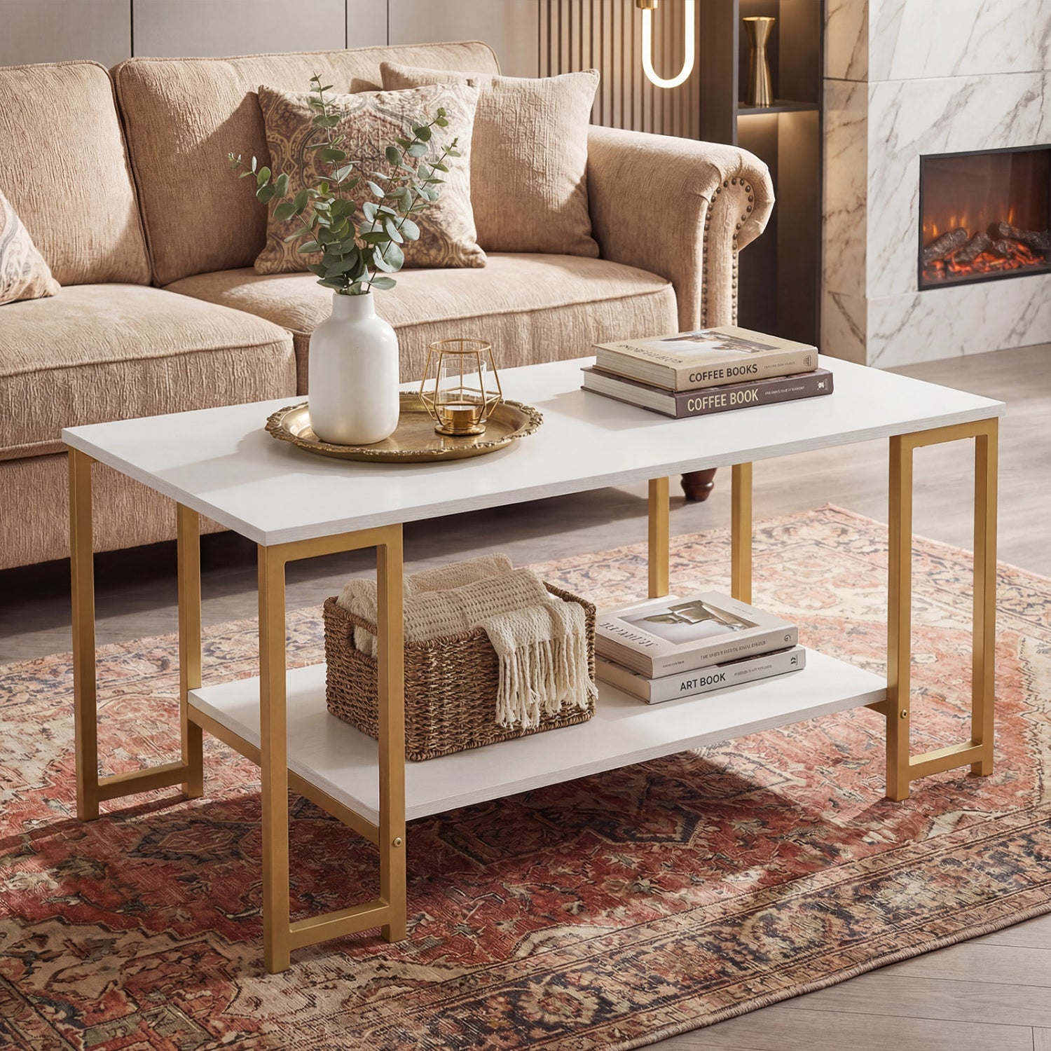Modern Accent Table With Open Storage Shelf, White Coffee Tables at Gallery Canada