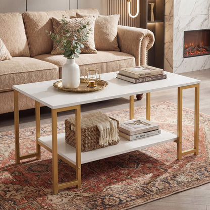 Modern Accent Table With Open Storage Shelf, White Coffee Tables at Gallery Canada