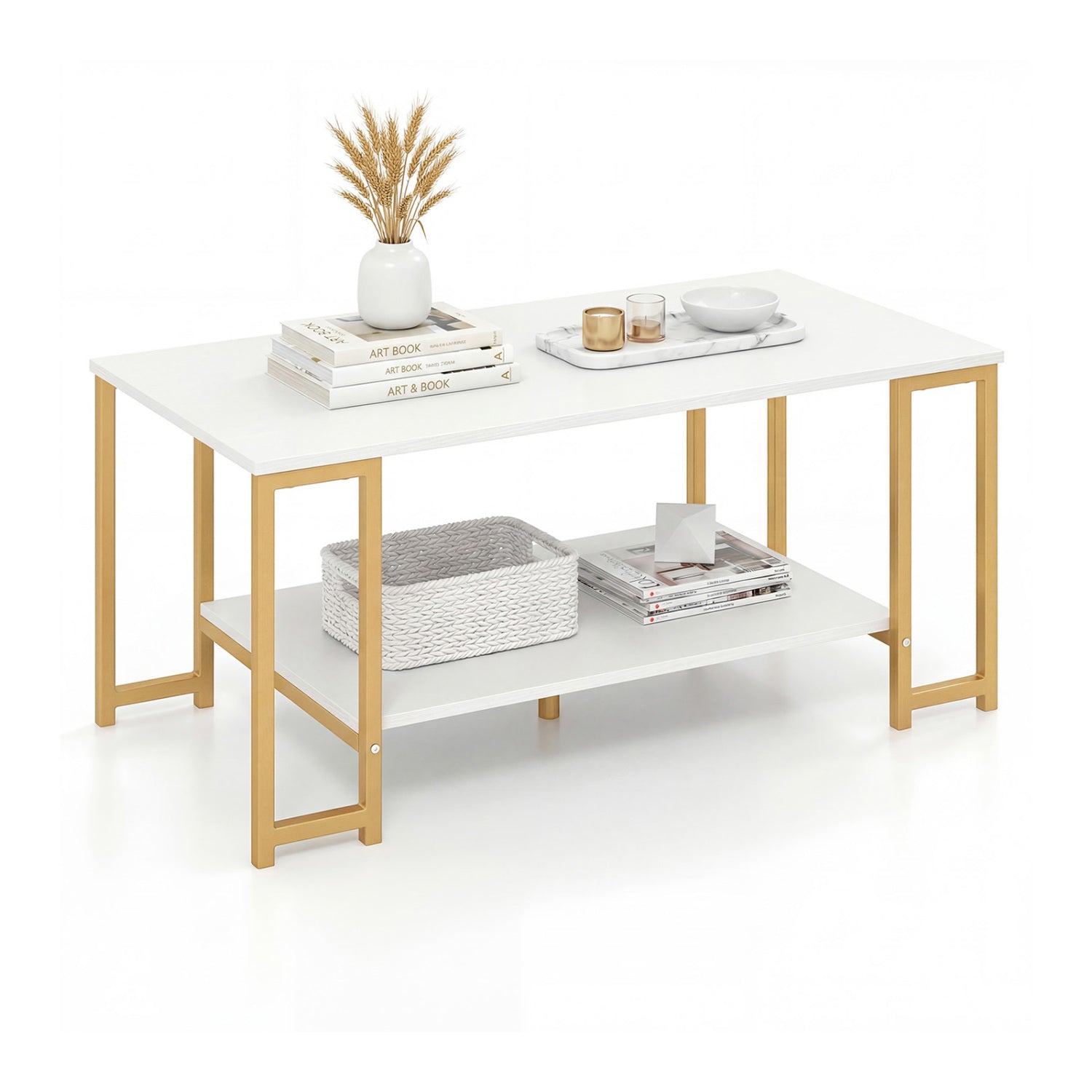 Modern Accent Table With Open Storage Shelf, White Coffee Tables White at Gallery Canada