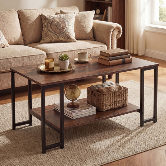 Modern Accent Table with Open Storage Shelf for Apartment and Lounge, Rustic Brown Coffee Tables Rustic Brown at Gallery Canada