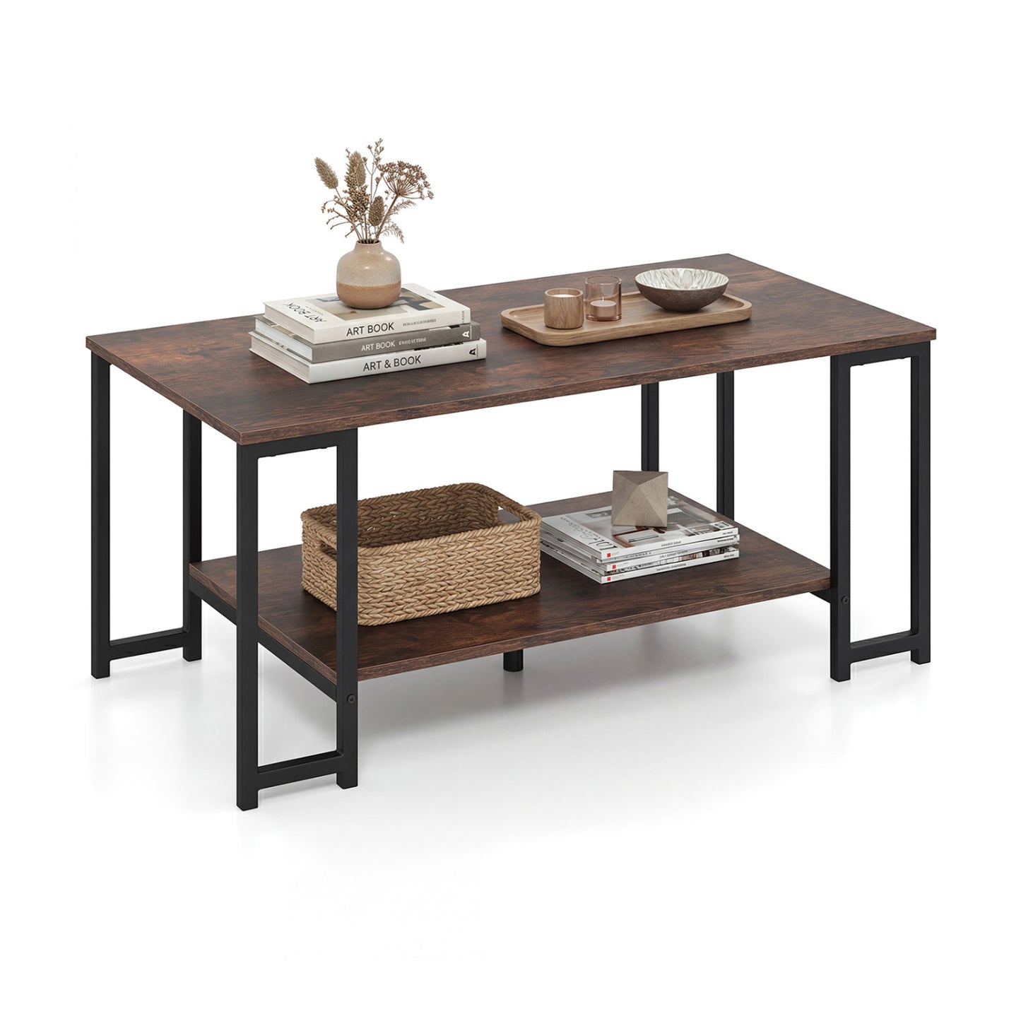Modern Accent Table with Open Storage Shelf for Apartment and Lounge, Rustic Brown Coffee Tables at Gallery Canada