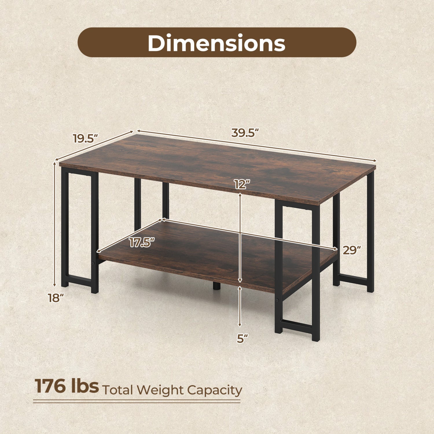 Modern Accent Table with Open Storage Shelf for Apartment and Lounge, Rustic Brown Coffee Tables at Gallery Canada