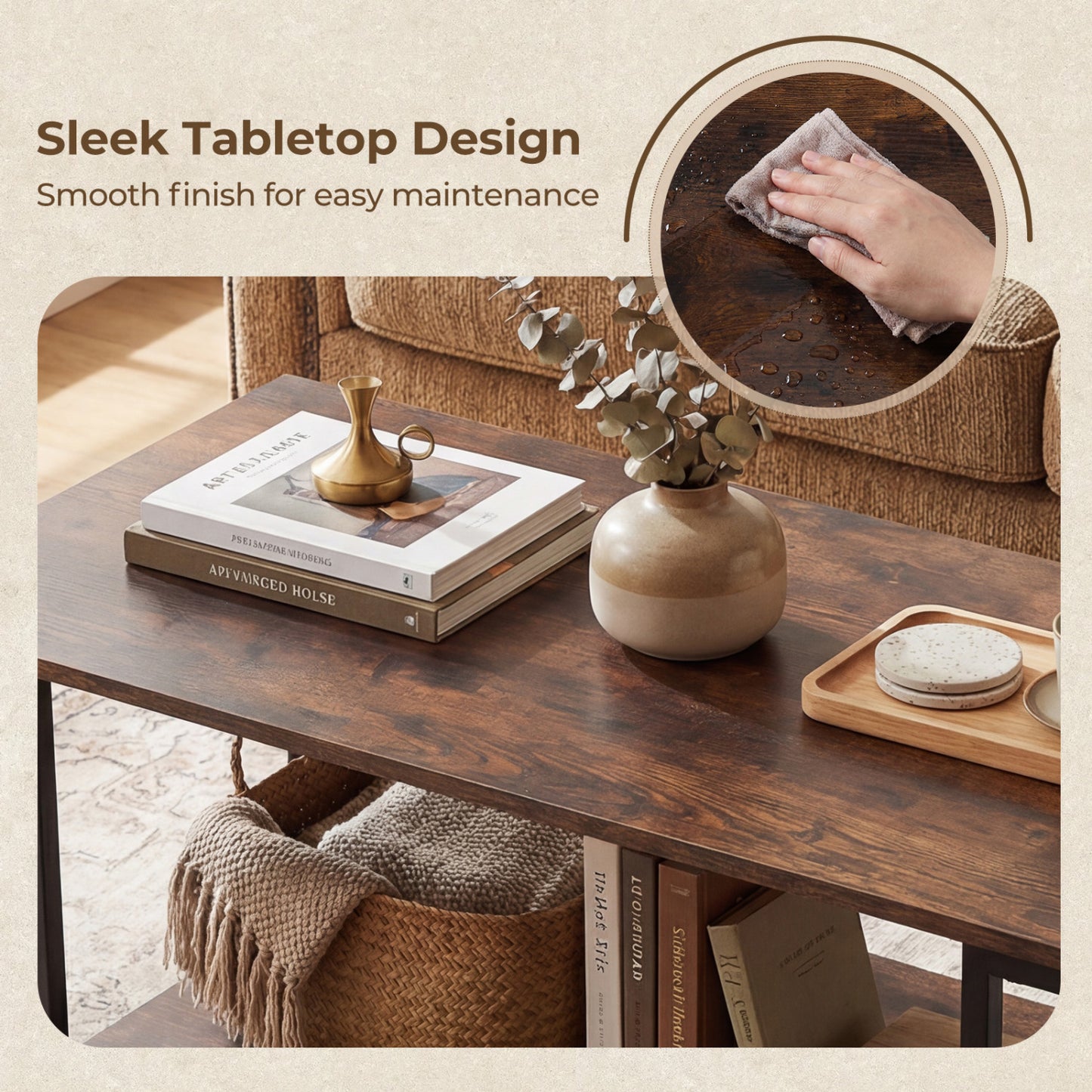 Modern Accent Table with Open Storage Shelf for Apartment and Lounge, Rustic Brown Coffee Tables at Gallery Canada