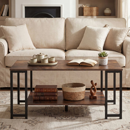 Modern Accent Table with Open Storage Shelf for Apartment and Lounge, Rustic Brown Coffee Tables at Gallery Canada