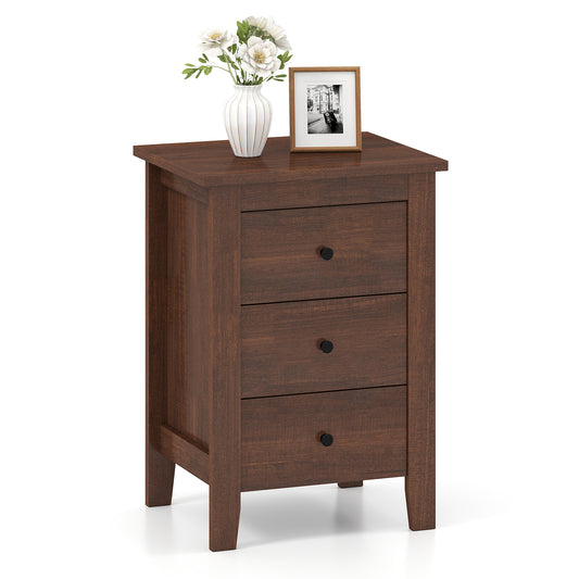 Modern Bedside Cabinet, 3 Drawers, Walnut Bedroom Walnut at Gallery Canada