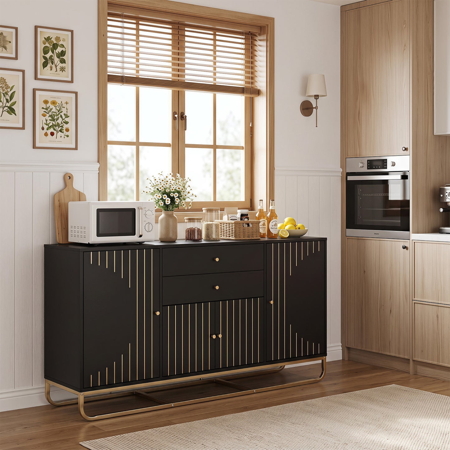 Modern Buffet Sideboard Cabinet, 2 Drawers, Black