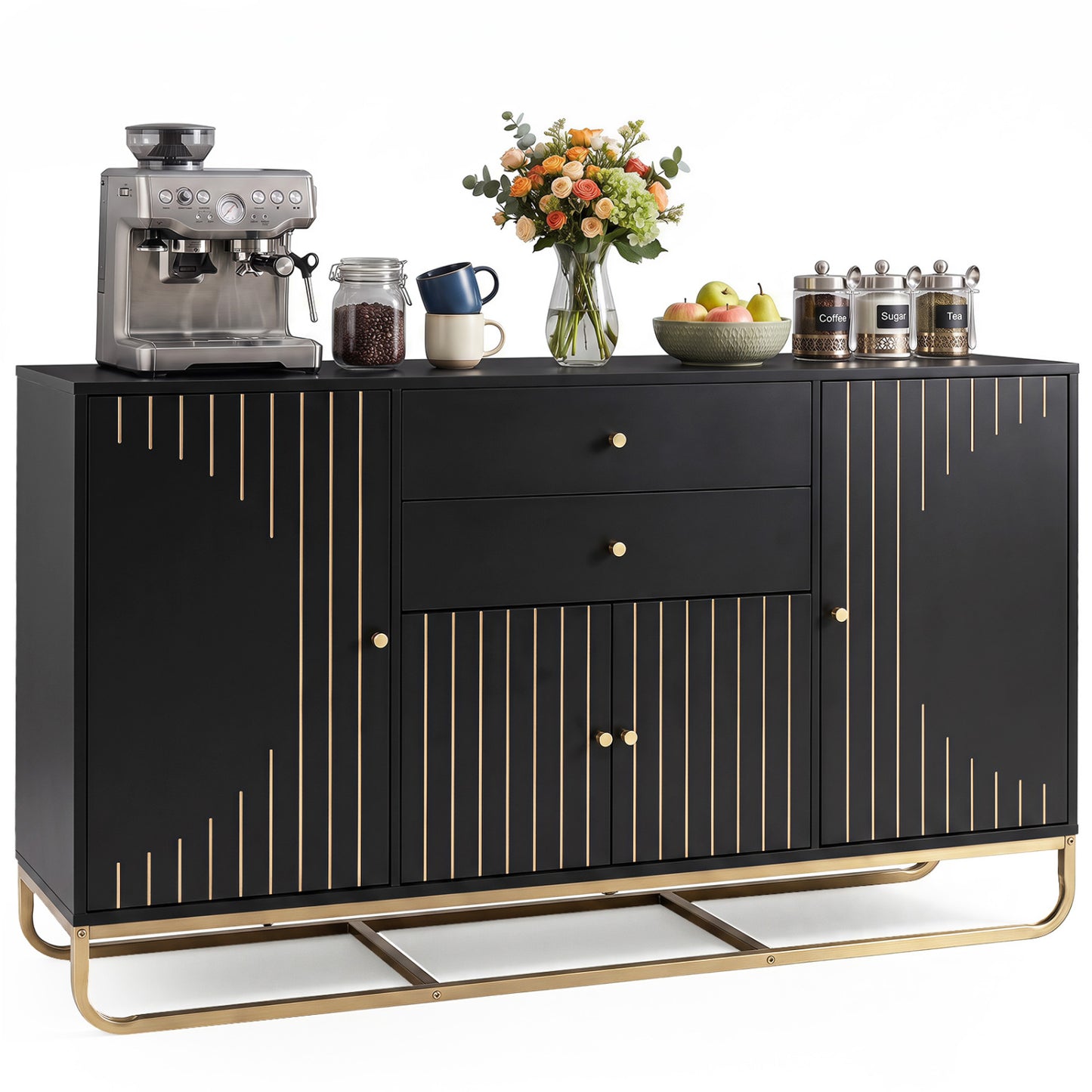 Modern Buffet Sideboard Cabinet, 2 Drawers, Black