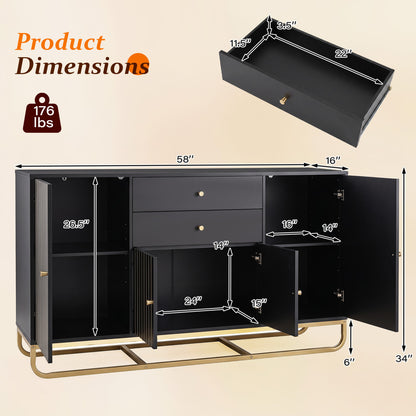Modern Buffet Sideboard Cabinet, 2 Drawers, Black