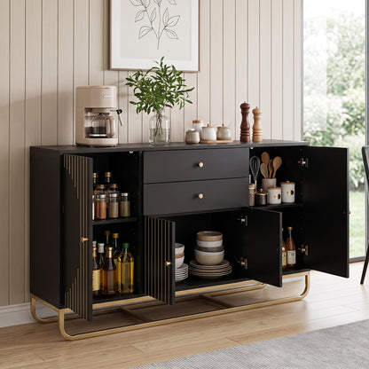 Modern Buffet Sideboard Cabinet, 2 Drawers, Black