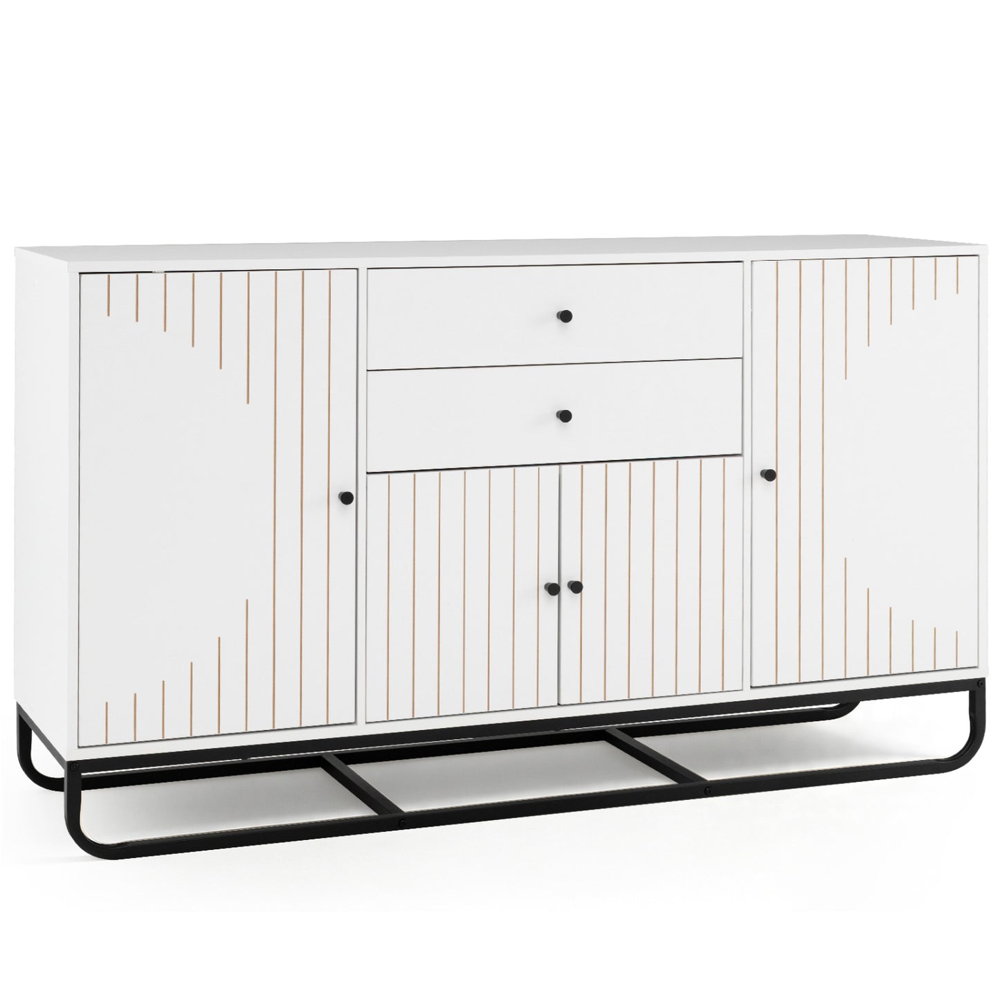 Modern Buffet Sideboard Cabinet, 2 Drawers, Adjustable Shelves, White