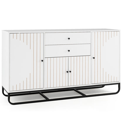 Modern Buffet Sideboard Cabinet, 2 Drawers, Adjustable Shelves, White