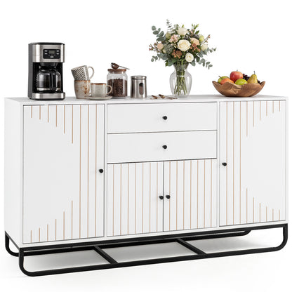 Modern Buffet Sideboard Cabinet, 2 Drawers, Adjustable Shelves, White