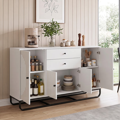 Modern Buffet Sideboard Cabinet, 2 Drawers, Adjustable Shelves, White