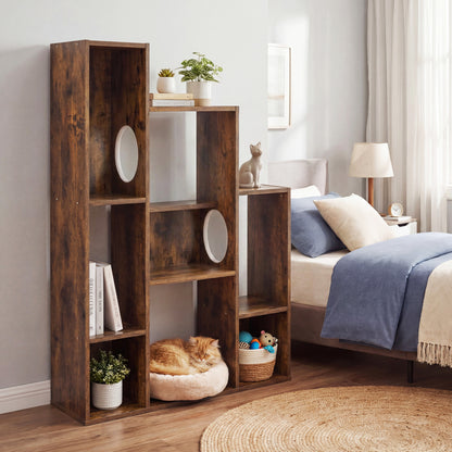 Modern Cat Bookshelf Tree, 8-Section Storage Cabinet, Brown Cat Trees Condos & Scratchers at Gallery Canada