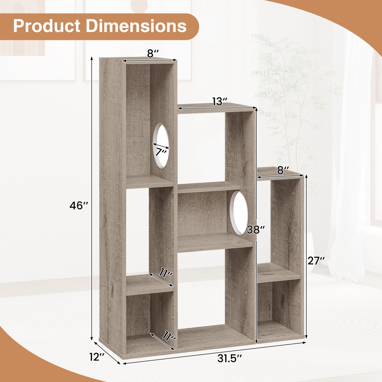 Modern Cat Bookshelf Tree, 8-Section Storage Cabinet, Oak, Gray Cat Trees Condos & Scratchers at Gallery Canada
