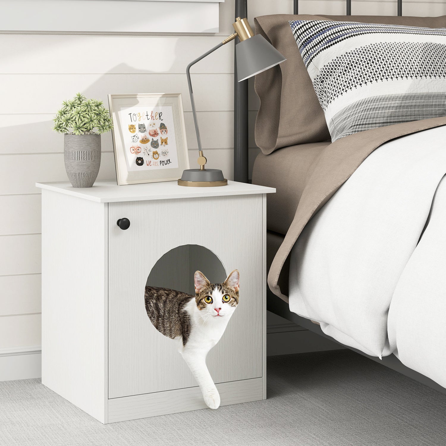 Modern Cat Litter Box Enclosure for Small to Large Cats, White Cat Houses at Gallery Canada