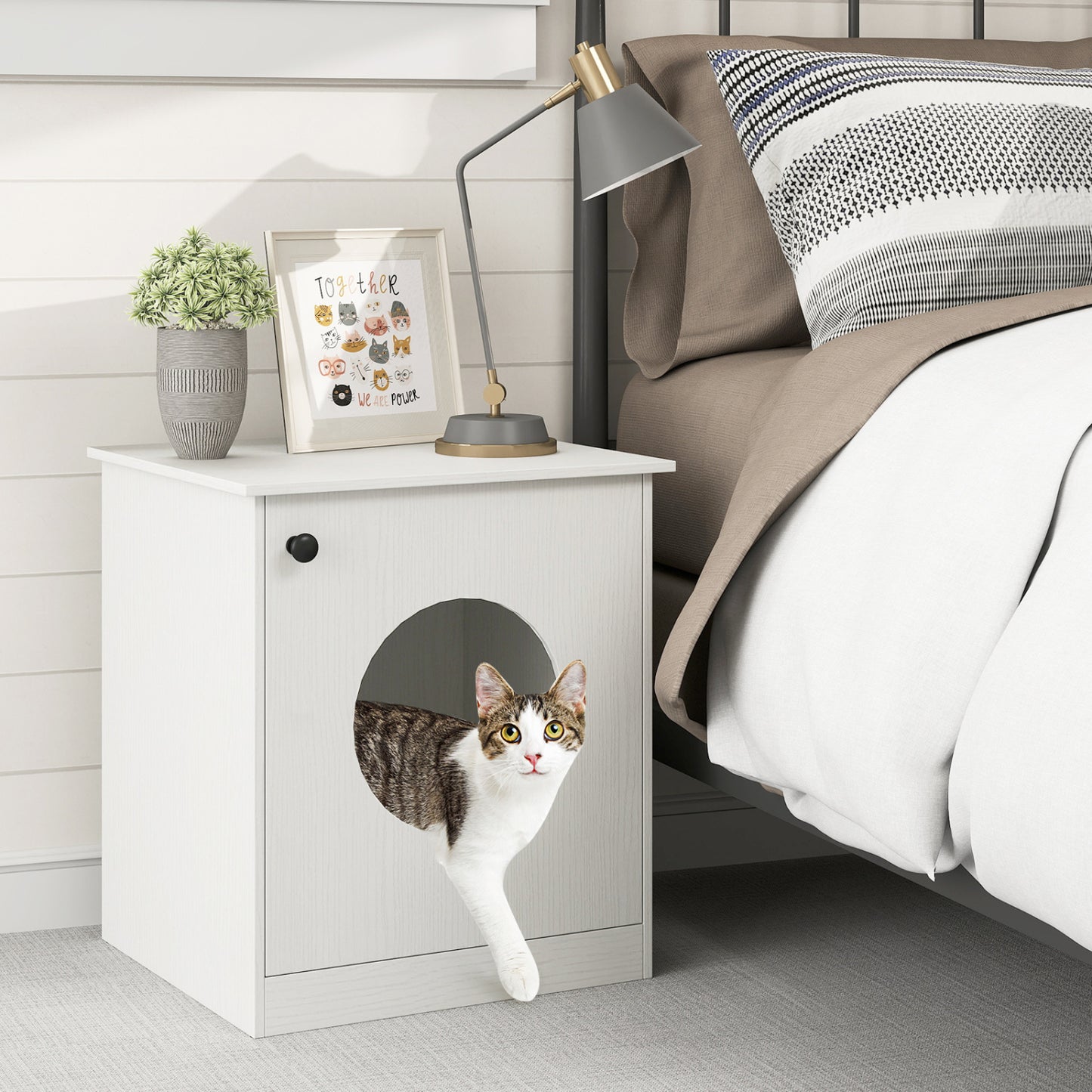 Modern Cat Litter Box Enclosure for Small to Large Cats, White Cat Houses at Gallery Canada