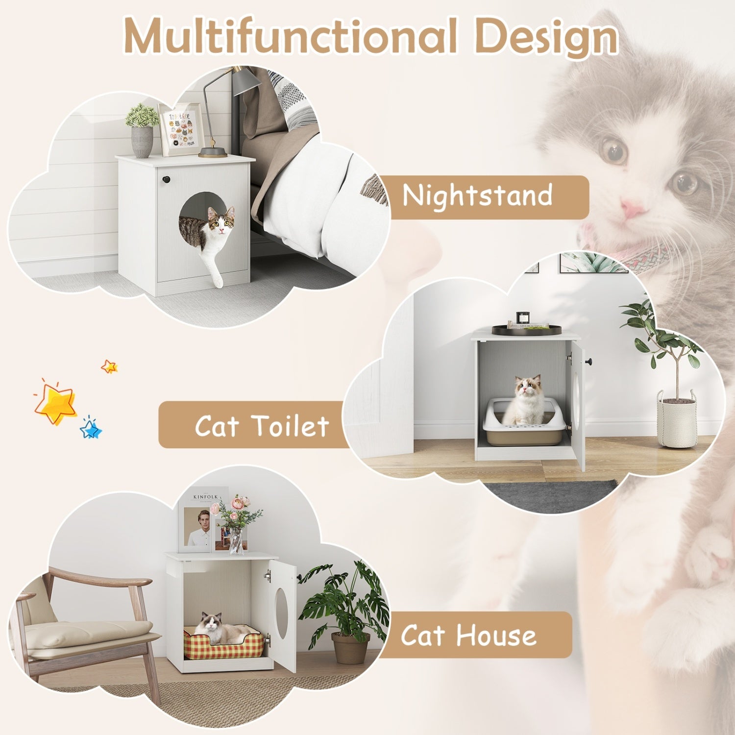 Modern Cat Litter Box Enclosure for Small to Large Cats, White Cat Houses at Gallery Canada