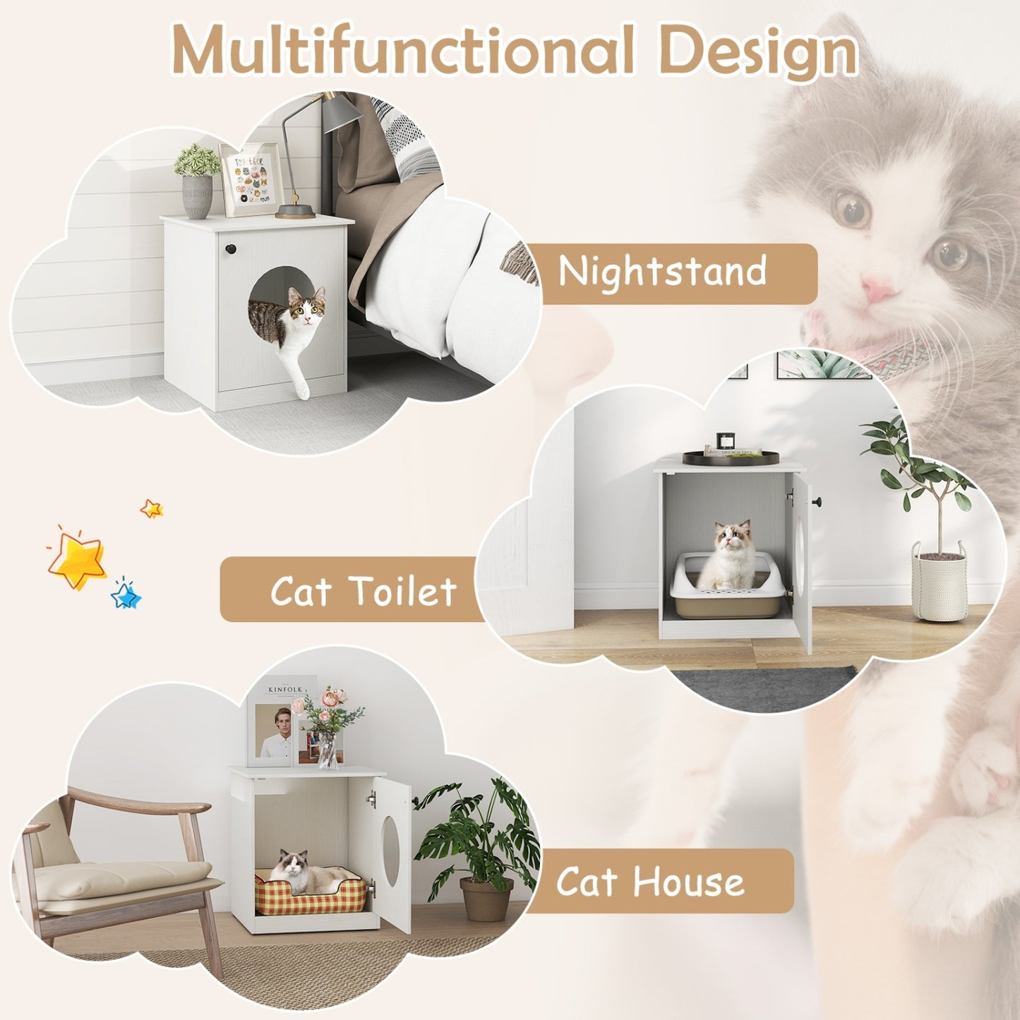 Modern Cat Litter Box Enclosure for Small to Large Cats, White Cat Houses at Gallery Canada