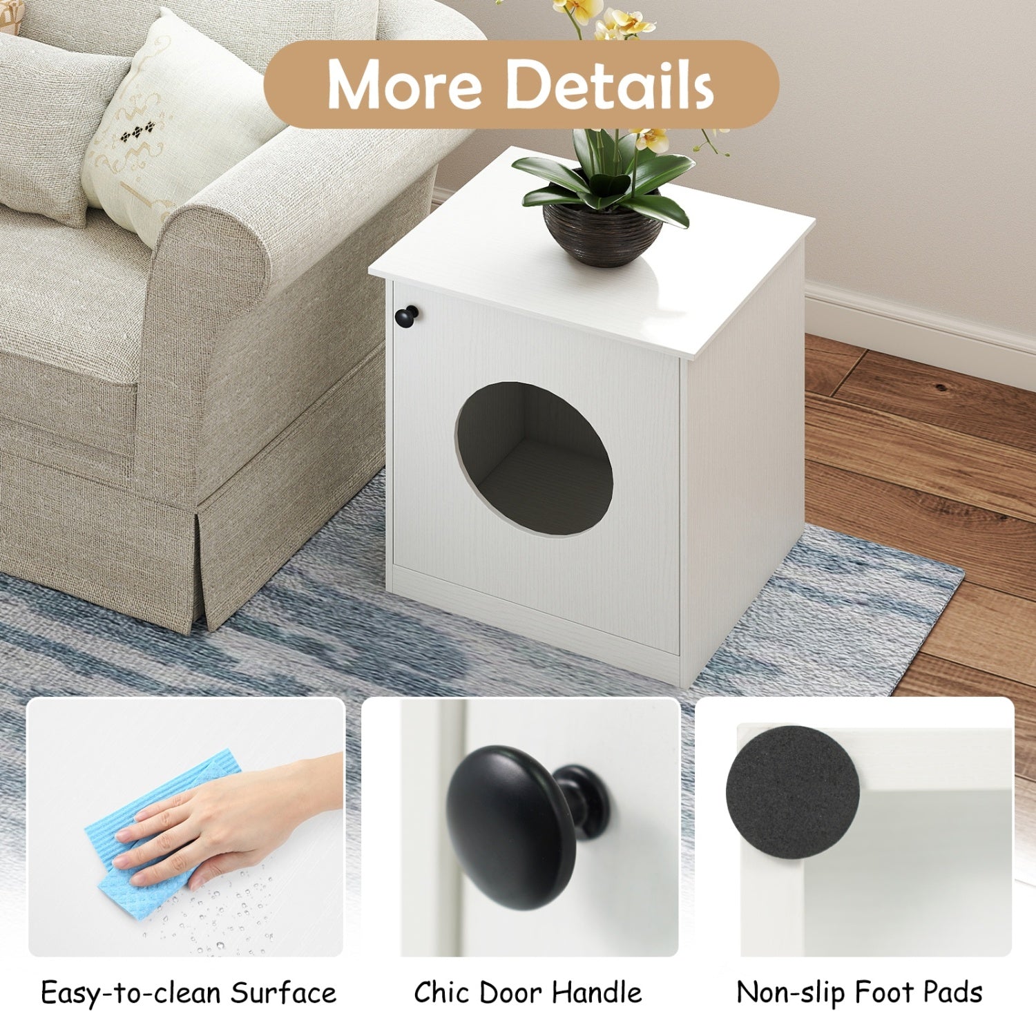 Modern Cat Litter Box Enclosure for Small to Large Cats, White Cat Houses at Gallery Canada