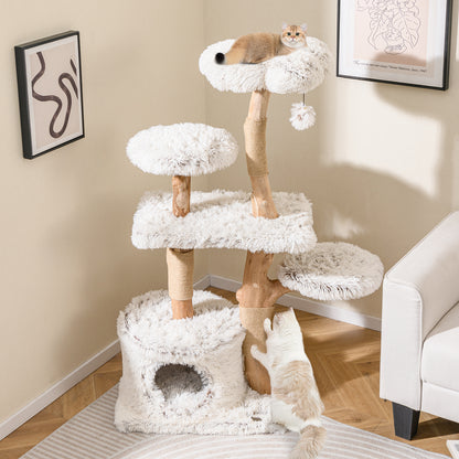 Modern Cat Tree 53 Inch Tall Natural Branch Wooden Cat Tower with Jute Scratching Posts, White Cat Trees Condos & Scratchers at Gallery Canada