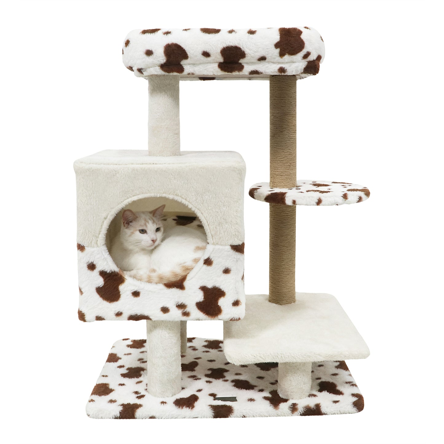 Modern Cat Tree Indoor Cat Tower with Wide Upholstered Perch and 2-Entrance Cat Condo, White Cat Trees Condos & Scratchers at Gallery Canada
