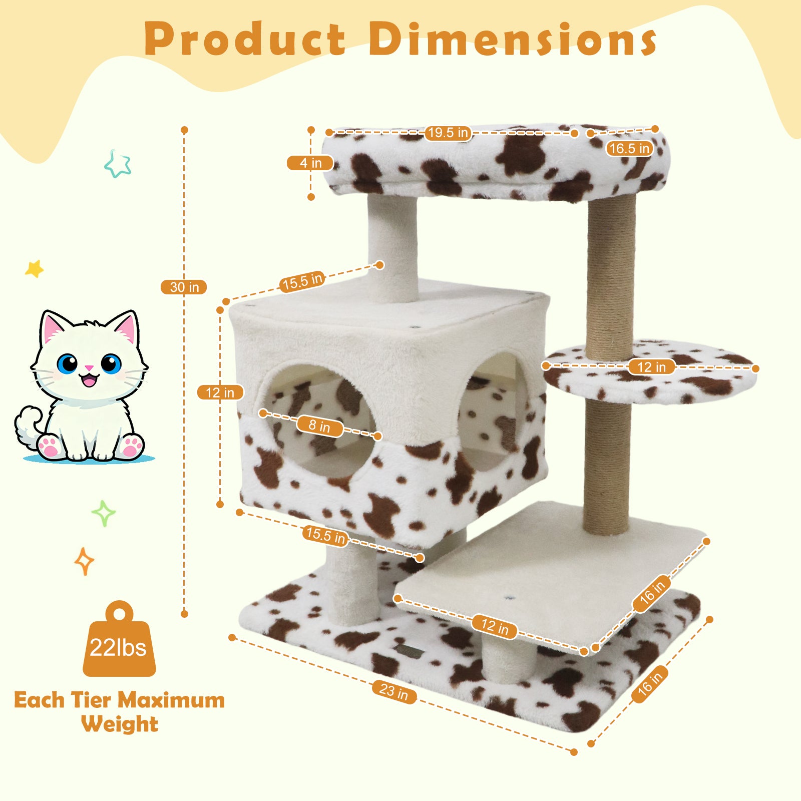 Modern Cat Tree Indoor Cat Tower with Wide Upholstered Perch and 2-Entrance Cat Condo, White Cat Trees Condos & Scratchers at Gallery Canada