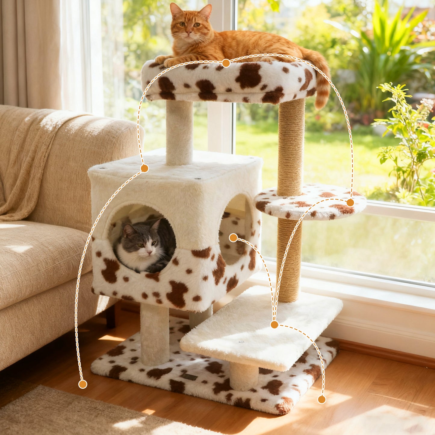 Modern Cat Tree Indoor Cat Tower with Wide Upholstered Perch and 2-Entrance Cat Condo, White Cat Trees Condos & Scratchers at Gallery Canada