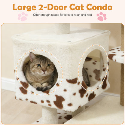 Modern Cat Tree Indoor Cat Tower with Wide Upholstered Perch and 2-Entrance Cat Condo, White Cat Trees Condos & Scratchers at Gallery Canada