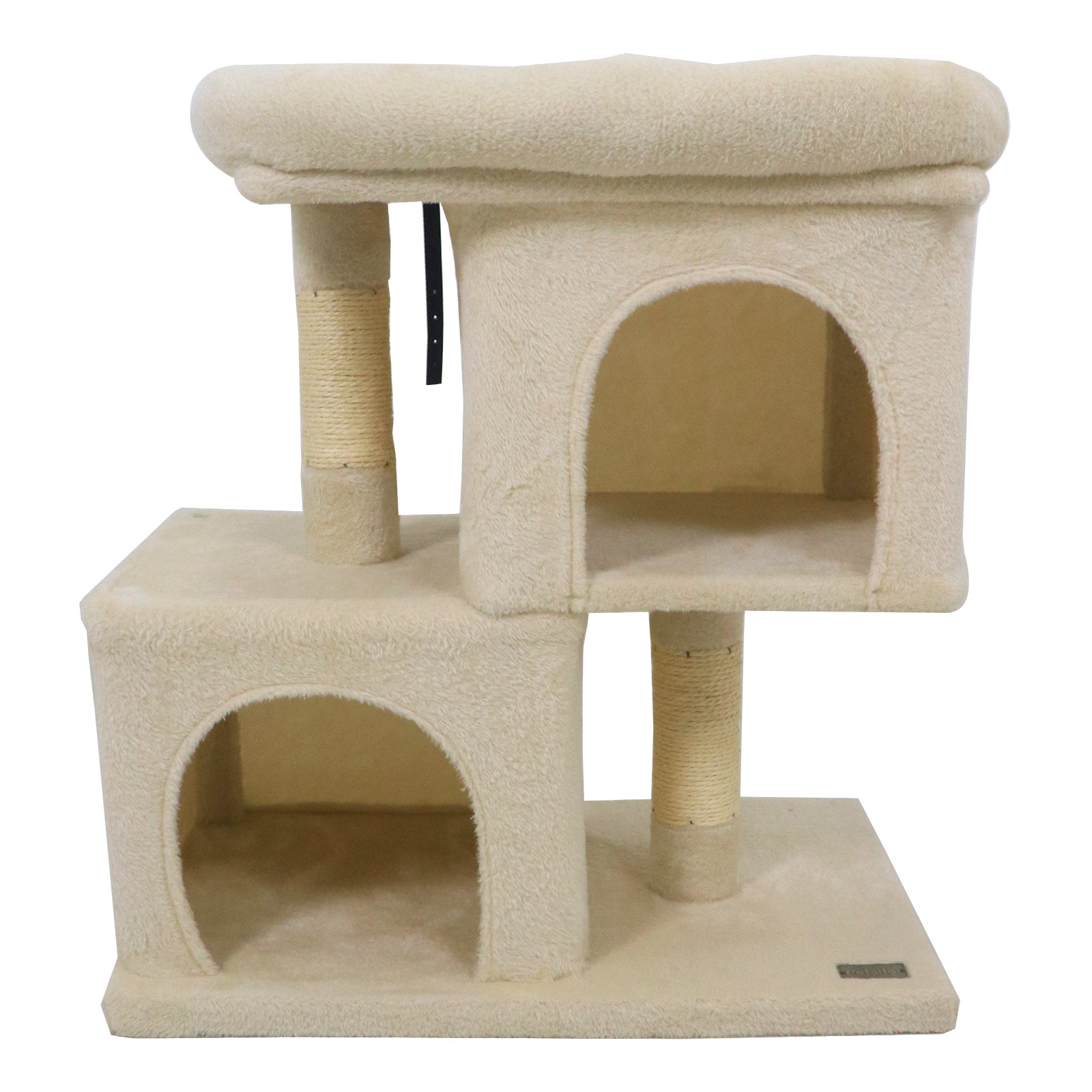 Modern Cat Tree Space-saving Cat Tower with Upholstered Perch and 2 Cat Condos, Beige