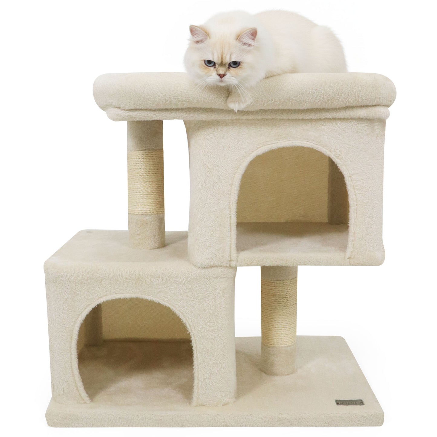 Modern Cat Tree Space-saving Cat Tower with Upholstered Perch and 2 Cat Condos, Beige Cat Trees Condos & Scratchers at Gallery Canada