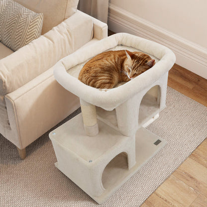 Modern Cat Tree Space-saving Cat Tower with Upholstered Perch and 2 Cat Condos, Beige Cat Trees Condos & Scratchers at Gallery Canada