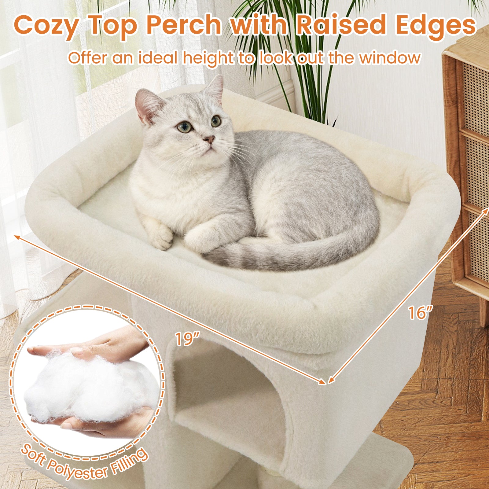 Modern Cat Tree Space-saving Cat Tower with Upholstered Perch and 2 Cat Condos, Beige Cat Trees Condos & Scratchers at Gallery Canada